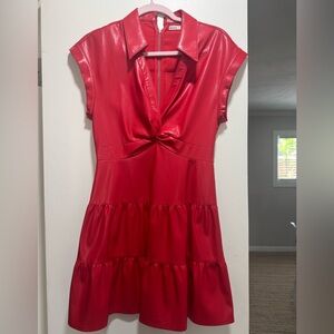 Alice + Olivia Red Faux-Leather Knot-Front Mini Dress